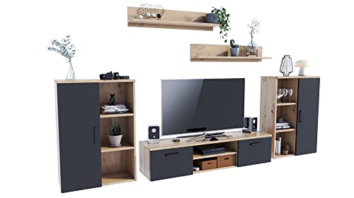 MATKAM Wohnzimmermöbel-Set Herkules, 5-teilig, 1 x TV-Kommode H35 x B150 x...