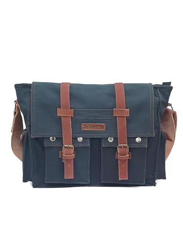 Image of The House of tara Canvas Messenger bags Large | Cotton Sling One Side Shoulder Bags for Men & Women with Adjustable Crossbody strap, Padded Partition & 4 External Pockets