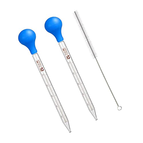 Pipettes en Verre, Pipette Graduée en Verre, Pipette Graduée 10ml, Pipette Graduée Compte-Gouttes, Graduées Dropper, avec 1 Brosse Nettoyage, pour Laboratoire Expériences Chimiques, 2 Pièces
