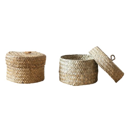 Kleine, Runde Aufbewahrungskörbe Aus Seegras, 2er-Pack min-i-Blumenkörbe Aus Seegras, Handgefertigte Aufbewahrungskörbe Mit Deckel, Runde, Kleine Seegrasbox, Aufbewahrungsbox Für Den Schreibtisch Kleine, Runde Aufbewahrungskörbe Aus Seegras, 2er-Pack min-i-Blumenkörbe Aus Seegras, Handgefertigte Aufbewahrungskörbe Mit Deckel, Runde, Kleine Seegrasbox, Aufbewahrungsbox Für Den Schreibtisch