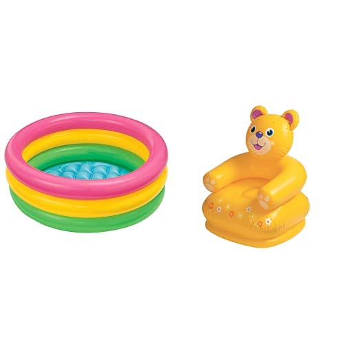 Intex Inflatable Kids Bath Tub, 3 Ft (Multicolor) & Intex - 68556NP Happy Animal Chair Assortment - Bear, Multi Color