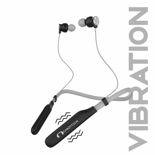 Image of Candytech 235 Bluetooth Neckband, Vibration Alert, Upto 50 hrs Playback, Low Latency, (10 Mins Charge=20 Hrs Music), IPX 5, Dual Pairing, BT v5.3, Wireless Earphones with Mic (Black)