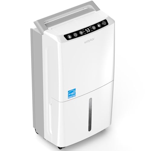 Waykar 2000 Sq. Ft 34 Pints 2025 Most Efficient Energy Star Dehumidifier for Home and Basement with Auto or Manual Drainage, Quiet 33dB Operation, 0.62 Gallon Water Tank Capacity