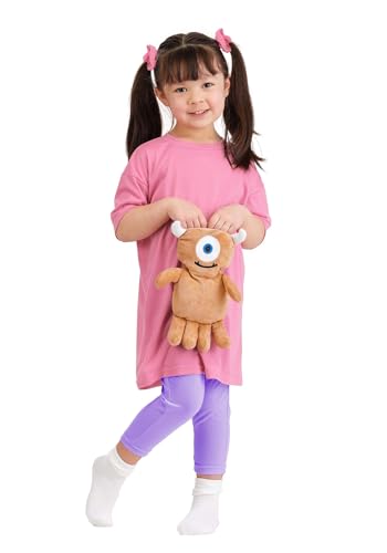Disney Pixar Monsters Inc Boo Pajama Costume - Shirt Pants Hair Ties & Plush Monster Purse for Toddler Halloween Fun 4T