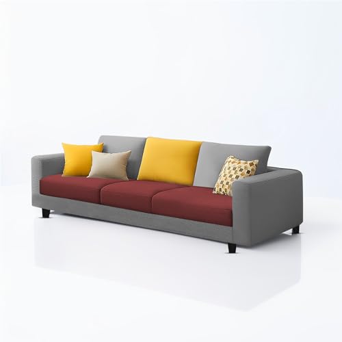 Image of Galib 3 Seater Sofa Set for Living Room (Maroon Grey Fabric) Premium Fabric Sofa Set