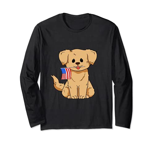 Golden Retriever Dog 4th of July America Independence Day Long Sleeve T-Shirt, Black