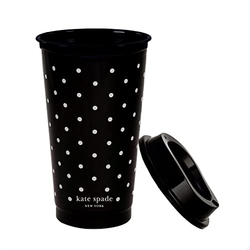 Kate Spade New York Black/White Reusable Coffee Cups With Lids, Travel Tumbler Set Of 4, 16Oz Bpa-Free Plastic Cups With Lids, Coffee Mugs For Hot Or Cold Drinks, Dots And Stripes #TOP2