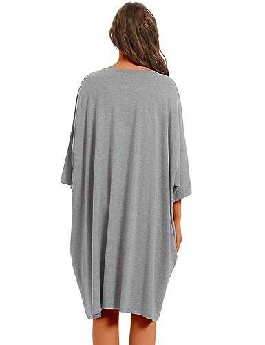 Image of KFUBUO Plus Size Nightgowns for Women Oversized Sleep Tshirts Dress Short Sleeves Sleepwear With Pocket Fit S-5XL