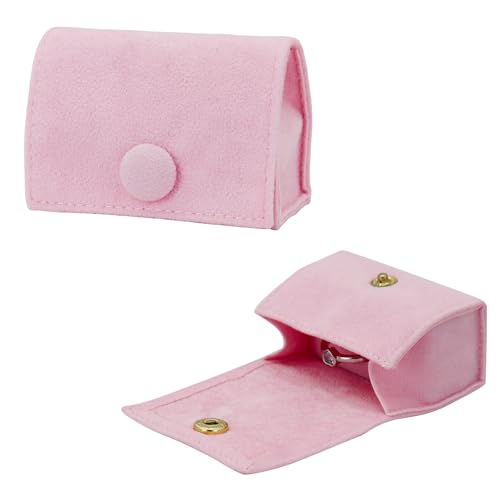 AfitLulu Portagioie in Velluto, Portatile Scatola con Anello per Gioielli, Portagioie Ringbox con Chiusura a Scatto, Porta Gioielli per Anelli, Orecchini, Labbro (Rosa)