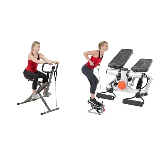 Sunny Health and FitnessRow-N-Ride™ PRO Squat Assist Trainer, Rowing Machine w/ Resistance Bands + Advanced Mini Home Steppers, Total Body Workout Stair Machine w/ Resistance