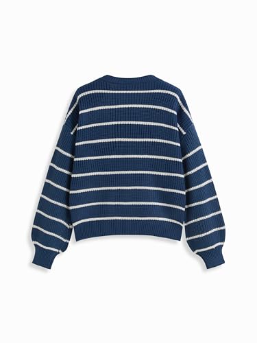Image of CIDER Women's Cropped Striped Sweater Long Sleeve Crew Neck Trendy Pullover Tops