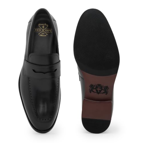 Image of Red Tape Men's Formal Shoes Teak Leather Round Toe Slipon Flexible Support