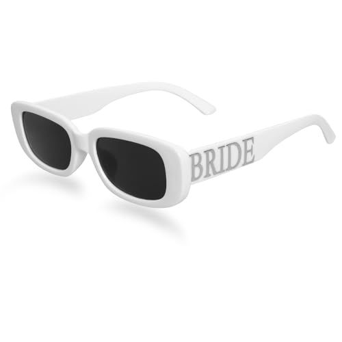 Fumwase White Wedding Bride Sunglasses Bachelorette Sunglasses for Lightweight Bridal Shower Accessory Engagement Decorations (White)