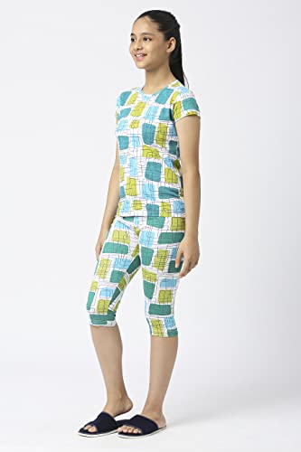 Image of SINI MINI Round Neck with Half Sleeve Top & Capri Beige Girls Casual Pack of 1 Night Suit Set