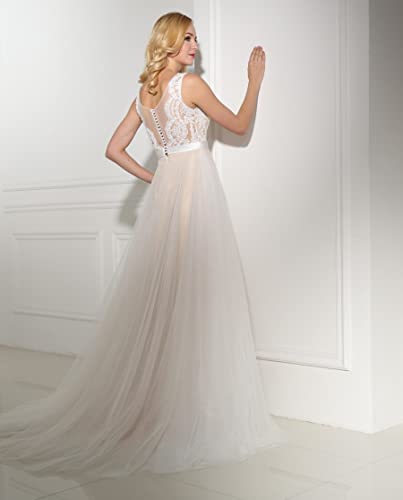 Image of Spaghetti Chiffon Beach Wedding Dress V Neck A line Bridal Gowns Lace Plus Size Wedding Dress