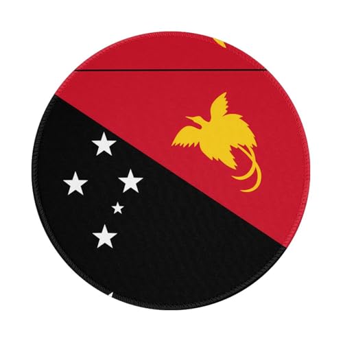 Tapis de souris rond avec motif drapeau de la Papouasie-Nouvelle-Guinée, 20,3 cm, base en caoutchouc antidérapant, idéal pour le bureau et les jeux, tapis de souris de bureau