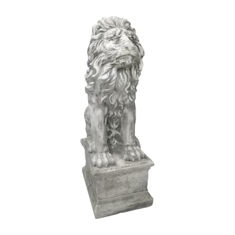 OUTOUR Lion Statue Large Big Lion Statue Resin Guardian Animal Sculpture Decoration for Garden Outdoor Porch 42'' High Grayish White Cover