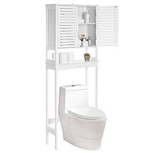 SONGMICS Over The Toilet Storage Cabinet, Bathroom Cabinet with Adjustable Inside Shelf and Bottom Stabilizer Bar, Space-Saving Toilet Rack, Cloud White UBTS010W01