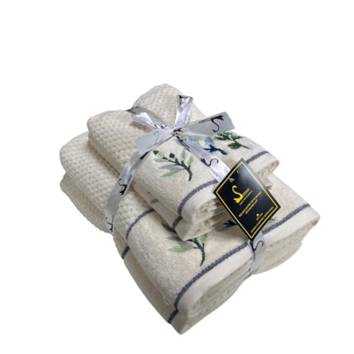 Image of SENSES By Riba Cotton Embroidered Towel Set, 550 GSM Soft & Absorbent, Antimicrobial, Oeko-Tex Certified | Ideal for Home & Gifting, Pack of 4 (2 Bath 27 inchX50 inch + 2 Hand Towels 16 inchX26 inch) - Style 1