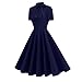 Retro Dresses for Women Fashion Short Sleeves Elegant Mock Neck Bow Tie Midi Dress Solid Color Pleated Hem Dress Navy XX-Large