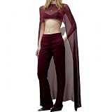 Capa de gasa para mujer, chal de malla transparente, de tul, para novia, vestido de noche, poncho, granate, talla única
