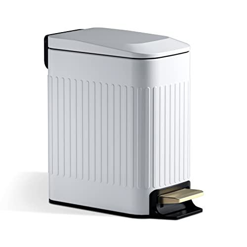 Image of CEROELDA Small Bathroom Trash Can with Lid-6L /1.6 Gal-Soft Close Lid-White