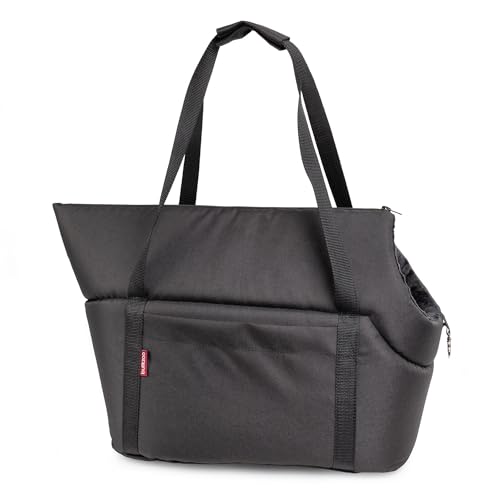 BOUTIQUE ZOO Hundetasche - Schwarz Schwarz/Minky, L bis 12 kg - Tragetasche für kleinen und mittleren Hund, Welpen, Katze