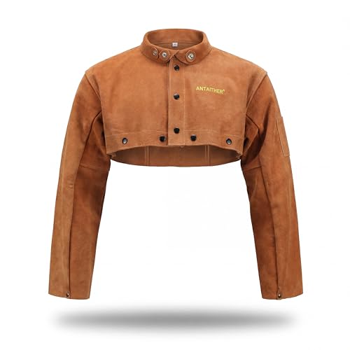 ANTAITHER Leather Welding Cape Sleeve Flame Resistant Welder Jacket M