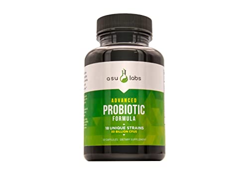 AsuLabs®️ Formula Probiotica Avanzada con 18 Cepas Probioticas Clinicamente Seleccionadas para ayudar a eliminar los malestares digestivos. Para Hombres y Mujeres. Capsulas Vegetarianas.