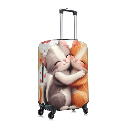 Valentines Day Cats Elastic Travel Luggage Cover, Washable Spandex Suitcase Protector, Anti-Scratch Fits 18-32 Inch3
