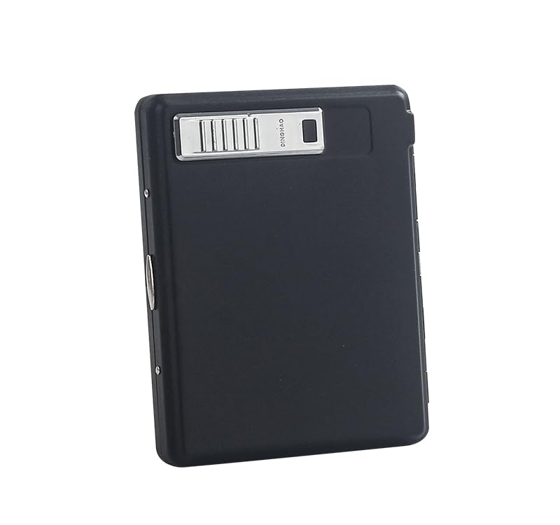 Cigarette Case with USB Lighter 20pcs 84mm Regular/King Size Cigarettes Box Built-in Electric Rechargeable Flameless Windproof Lighter (Black)