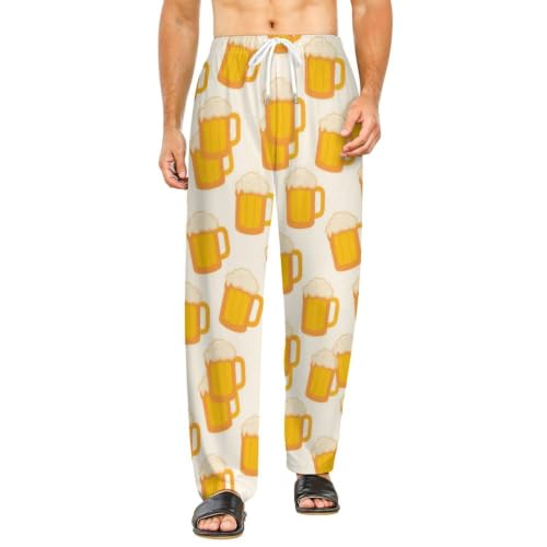 Womens Frothy Beer Mugs Lounge Trousers, Absorbent Relaxed Fit PJs for Daily, Premium Poly Spandex Matching Couple PJs Medium