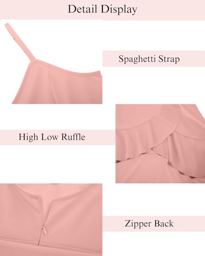 Image of Pinup Fashion Plus Size Cocktail Party Wedding Guest Semi Formal Midi Dress | Sexy V-neck, adjustable spaghetti strap, belted waist, fit and flare, flowy high-low ruffle hem, ideal for prom, homecoming