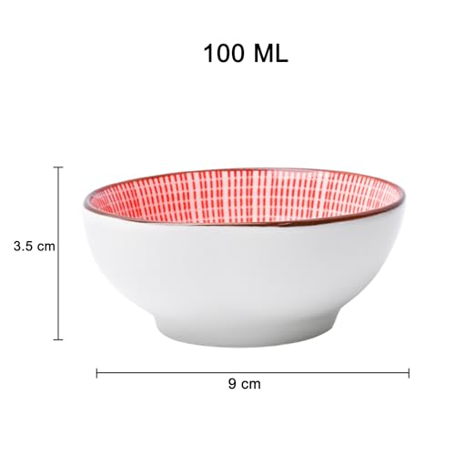 Image of MARKET 99 Ceramic Red Katori Bowl Set of 3 (100ml) | Small Chutney & Dip Bowls for Sauces, Pickles & Condiments | Mini Serving Bowls Set for Dining Table | Stylish Dessert & Snack Bowls