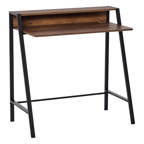 HOMCOM Writing Desk Escritorio para computadora, Madera de ingeniería Metal, Brown, 84 x 45 cm