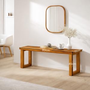 Image of 80cm Long Wooden 2 Seater Bench for Living Room | 2 Seater Dining for Dining Table | Adjustable Bench for Study | Sheesham Wooden for Drawing Room (Brown 80 * 35 * 45* Cm)