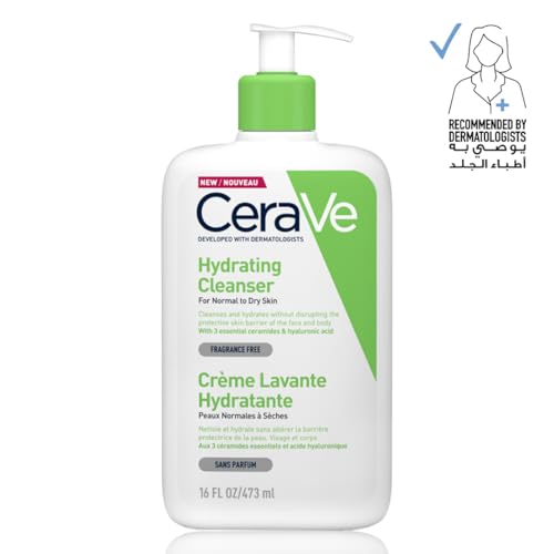 Image of CeraVe Hydrating Cleanser For Normal To Dry Skin (473ml) - Non-Foaming Face Wash with Hyaluronic Acid And Ceramides | Non-Comedogenic, Non-Irritating And Fragrance-Free Cleanser
