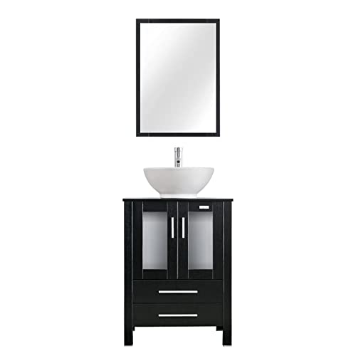 eclife 24'' Modern Bathroom Vanity and Sink Combo Stand Cabinet,White Round Ceramic Vessel Sink W/Overflow,Chrome Bathroom Solid Brass Faucet, Pop Up Drain(Contemporary/White Ceramic Round Sink) eclife 24'' Modern Bathroom Vanity and Sink Combo Stand Cabinet,White Round Ceramic Vessel Sink W/Overflow,Chrome Bathroom Solid Brass Faucet, Pop Up Drain(Contemporary/White Ceramic Round Sink)