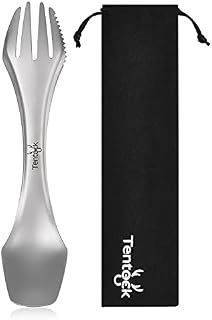 Tentock 3-in-1 Titanium Cutlery Spoon & Fork & Knife Multifunctional Eating Utensils Combo Portable Camping Flatware Durable Rustproof Backpacking Tableware for Picnic Hiking Travel