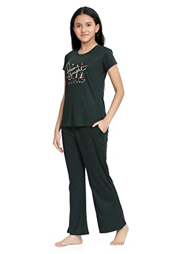 Image of Kids Night Suit for Girls - Cotton Set of Pyjama & T-Shirt Sleepwear - Lightweight & Comfortable Night Wear for Kids