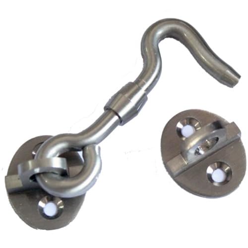 Image of RISEOM Brass Gate Hook and Eye /Window Hook for Double Doors Gates /Windows (Heavy Oval Eye) (Silver-2.5 inch, Pack of 14)