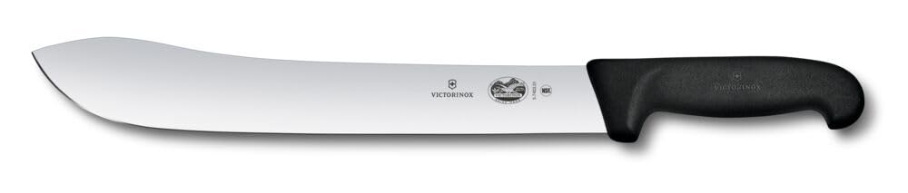Victorinox Fibrox Metzgermesser, Langes Fleischmesser zum Zerteilen großer Fleischstücke, 31 cm, Gebogene Klinge, Scharf, HACCP geeignet, Schwarz