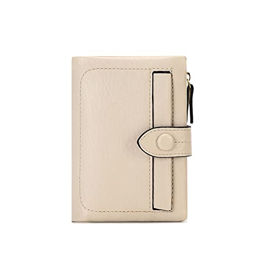 Womens Wallets Small Trifold Wallets for Women Rfid Ladies Wallets Bifold,Women's Billfold Leather Wallets Compact Card Holder with Zipper Coin Pocket (Beige)2