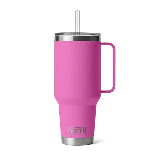 Image of YETI Rambler 42 oz Tumbler with Handle and Straw Lid, Travel Mug Water Tumbler, Vacuum Insulated Cup with Handle, Stainless Steel, Wildflower Fuchsia