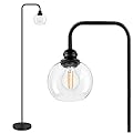 Modern Floor Lamp for Living Room with 6W LED Bulb, Industrial Floor Lamp, Seeded Glass, Black Classic Reading Tall Lamp for Home Office, Standing Lamps for Bedroom, Minimalist, Vintage, Farmhouse