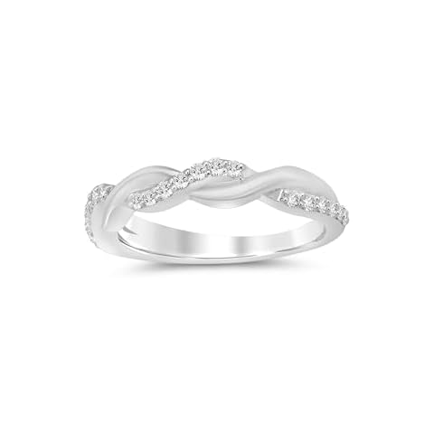 Diamond Wedding Rings for Women | Real 10K White Gold Lab Grown Diamond Anniversary Band, and Stacking Ring | 1/2 Carat Certified GH VS/SI Intertwined Diamond Ring | Size 7 Cover