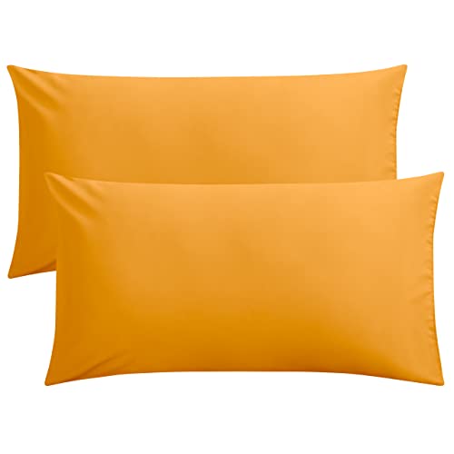 FLXXIE 2 Pack Microfiber King Pillow Cases, 1800 Super Soft Pillowcases with Envelope Closure, Wrinkle, Fade and Stain Resistant Pillow Covers, 20x36, Ginger Yellow