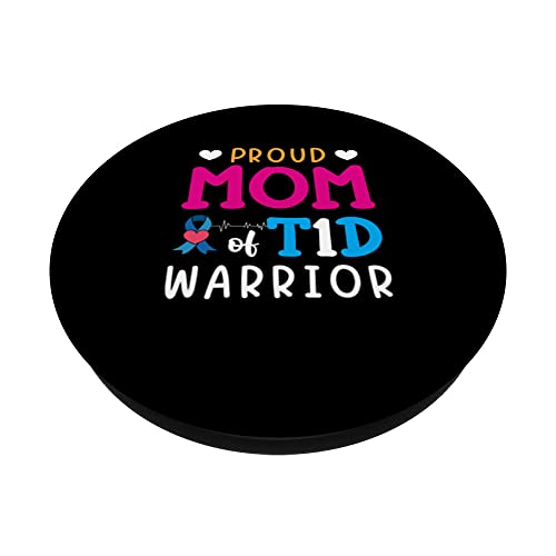 Proud Mama T1D Warrior Diabetes Type 1 Awareness PopSockets Swappable PopGrip, Black - Image 2