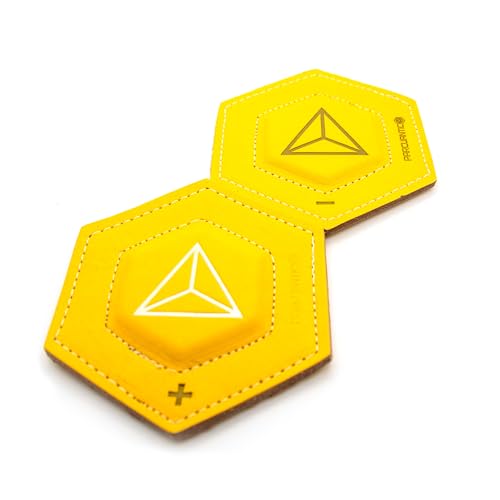 Par Cuántico - Poderosos Imanes de Neodimio para Biomagnetismo y Par Biomagnético - Forrados en Cuero, con Cromoterapia (color) y Geometría Sagrada para Armonización de 3º Chakra - Amarillo