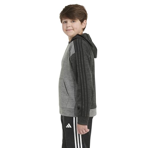 adidas Boys' Husky Pullover Hoodie Poly Hooded Sweatshirt, Black Heather4